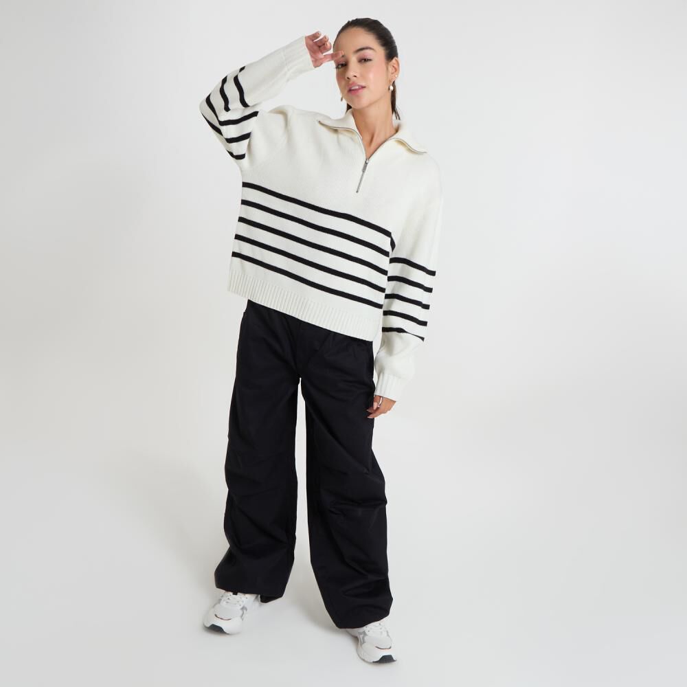 Sweater Regular Manga Larga Cuello Camisero Con Cierre Listado Mujer Freedom image number 1.0
