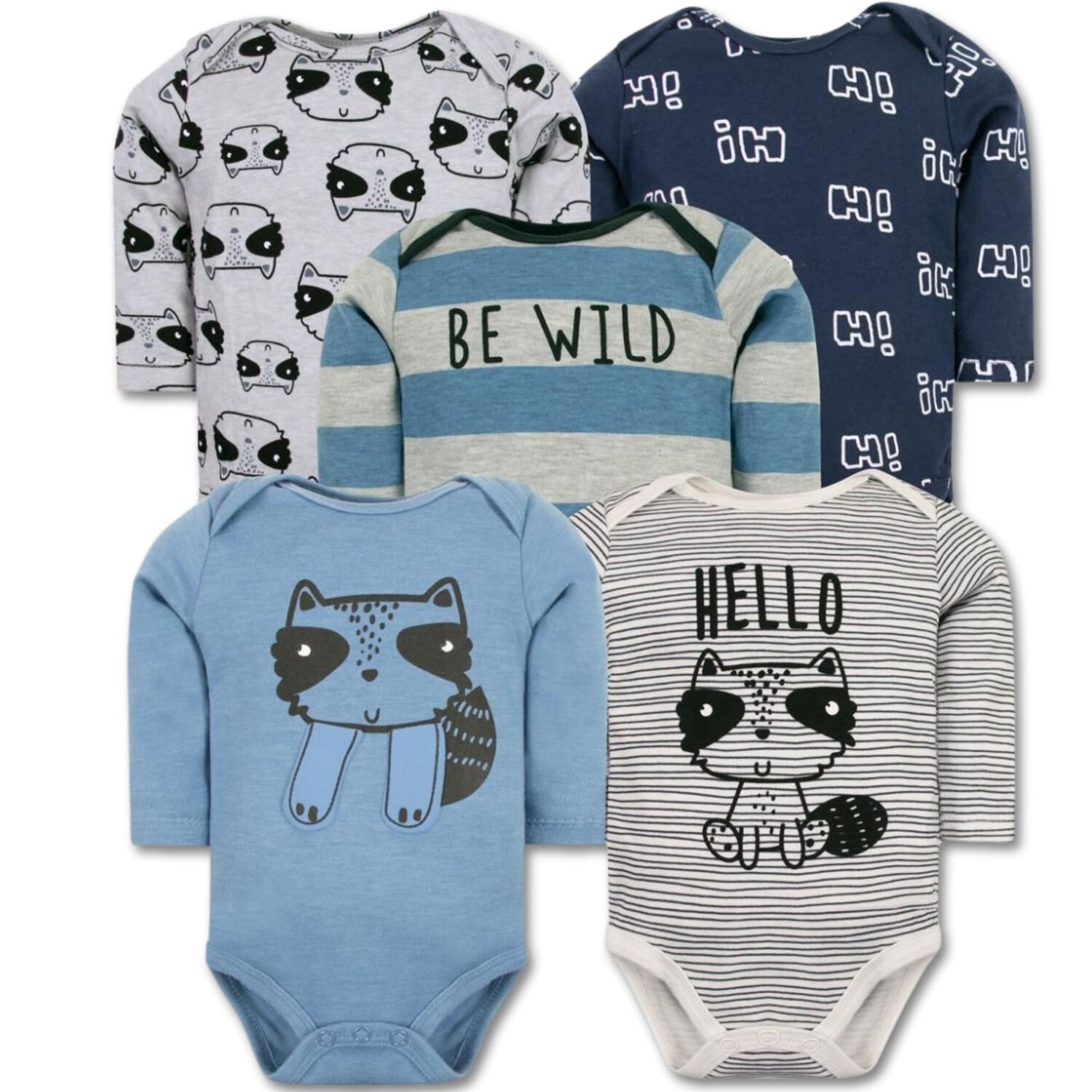 Pack 5 Bodys Ni&ntilde;o Manga Larga Tedmimak 100% Algod&oacute;n Racoon Wild image number 0.0