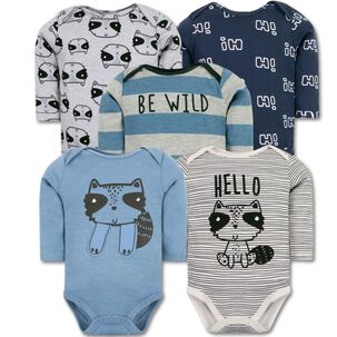 Pack 5 Bodys Ni&ntilde;o Manga Larga Tedmimak 100% Algod&oacute;n Racoon Wild