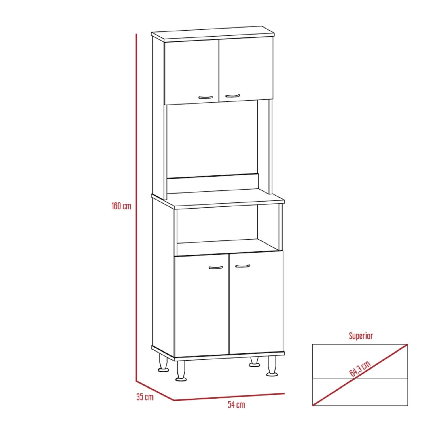 Mueble Microonad 4 Puertas Fm-011b Blanco Y Negro image number 9.0