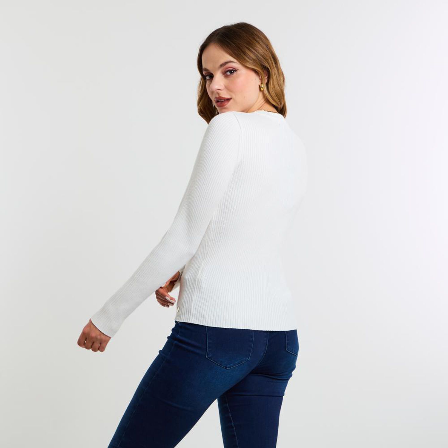Sweater Rayas Manga Larga Cuello Redondo Mujer Kimera image number 3.0