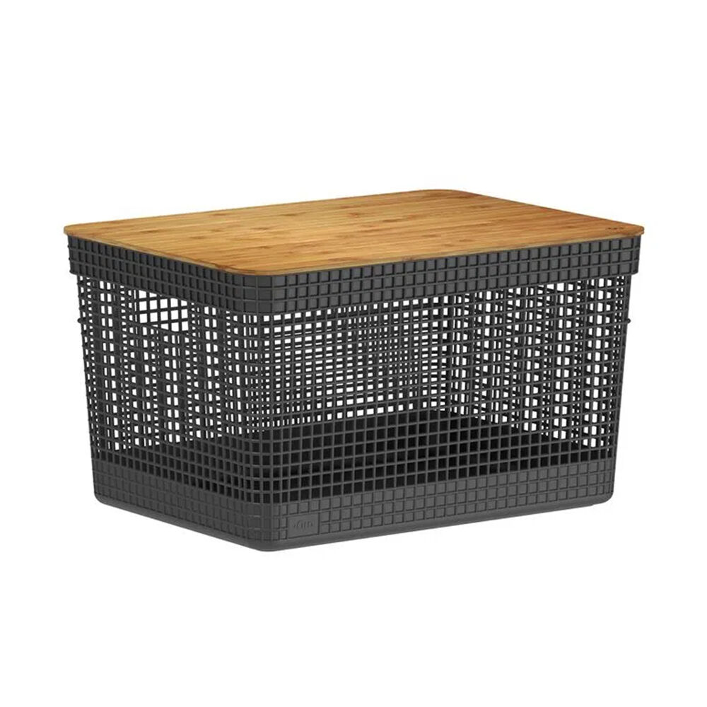 Cesta Organizadora Grid Con Tapa De Bambú 20 L Negro image number 2.0