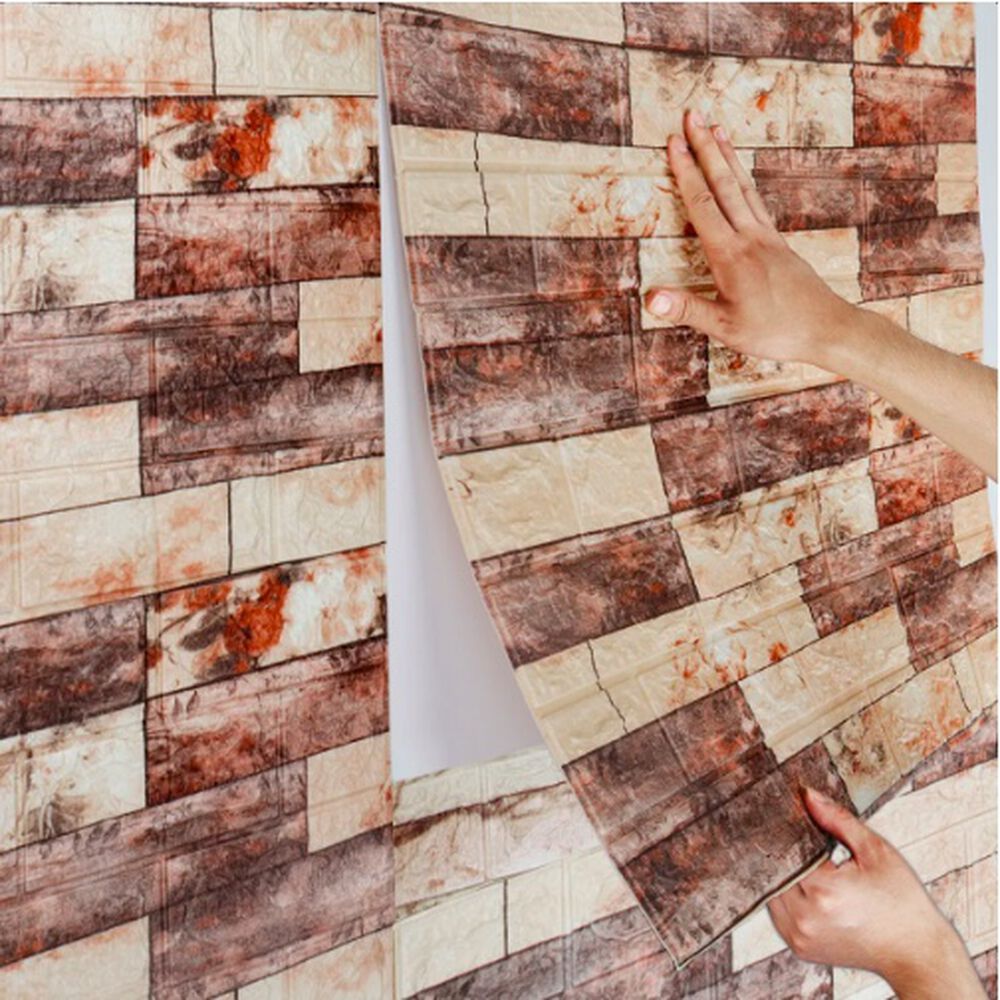 Pack 10 Lamina Papel Mural Autoadhesivo 3d Ladrillo Marmolado image number 3.0