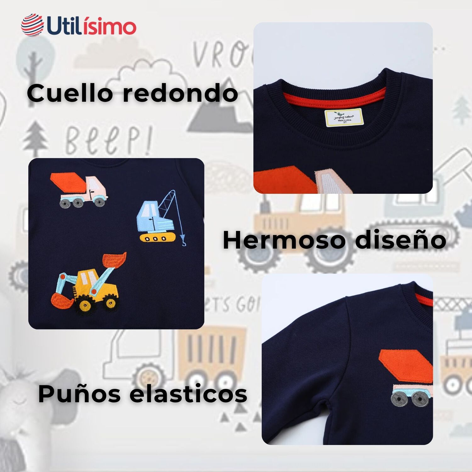 Poler&oacute;n Ni&ntilde;o Manga Larga 100% Algod&oacute;n Azul Gruas image number 3.0