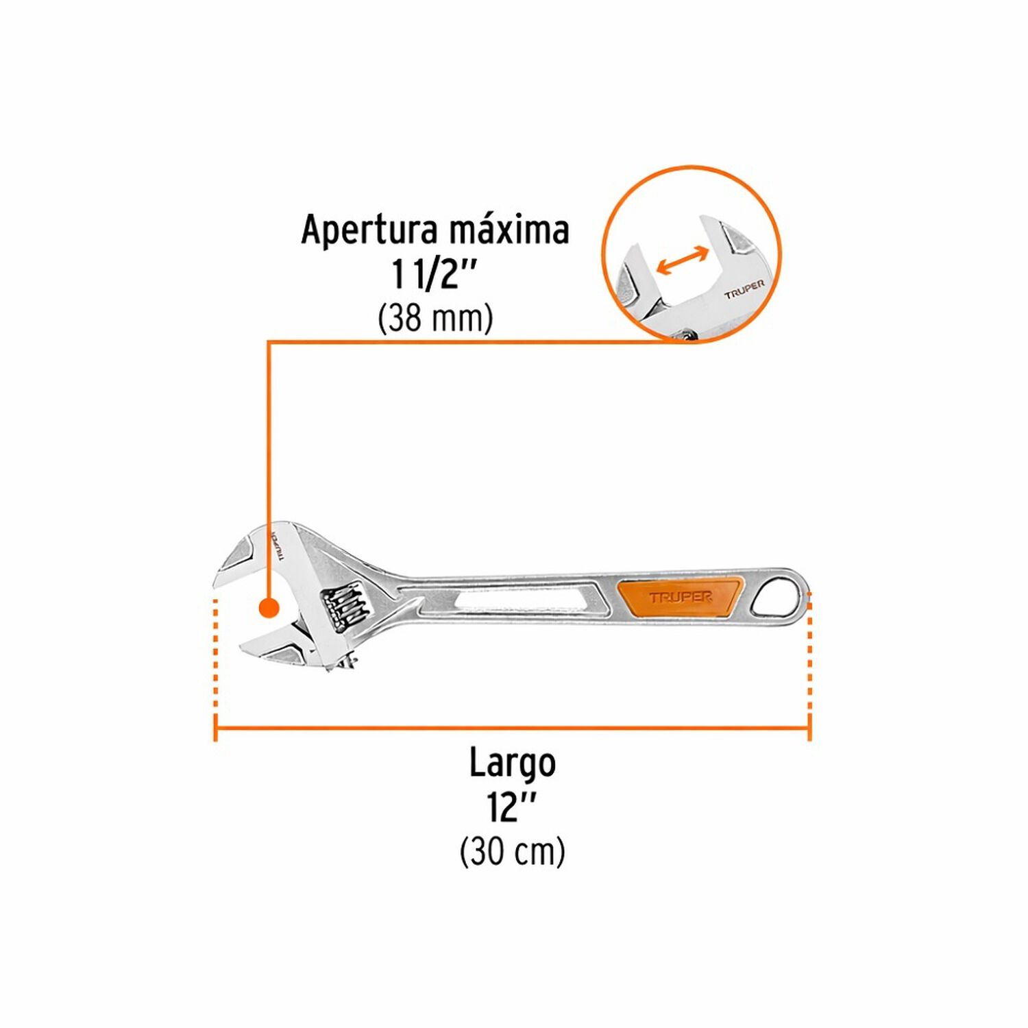 Llave Francesa Regulable C/mango Vinilo 12 Truper Pet-12x image number 3.0