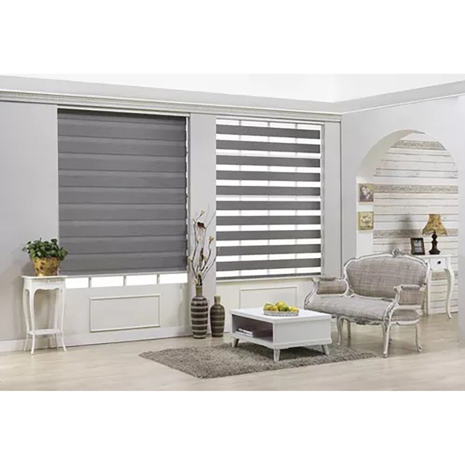 Cortina Roller Duo Zebra 100x180cm Gris Noche Y D&iacute;a image number 1.0