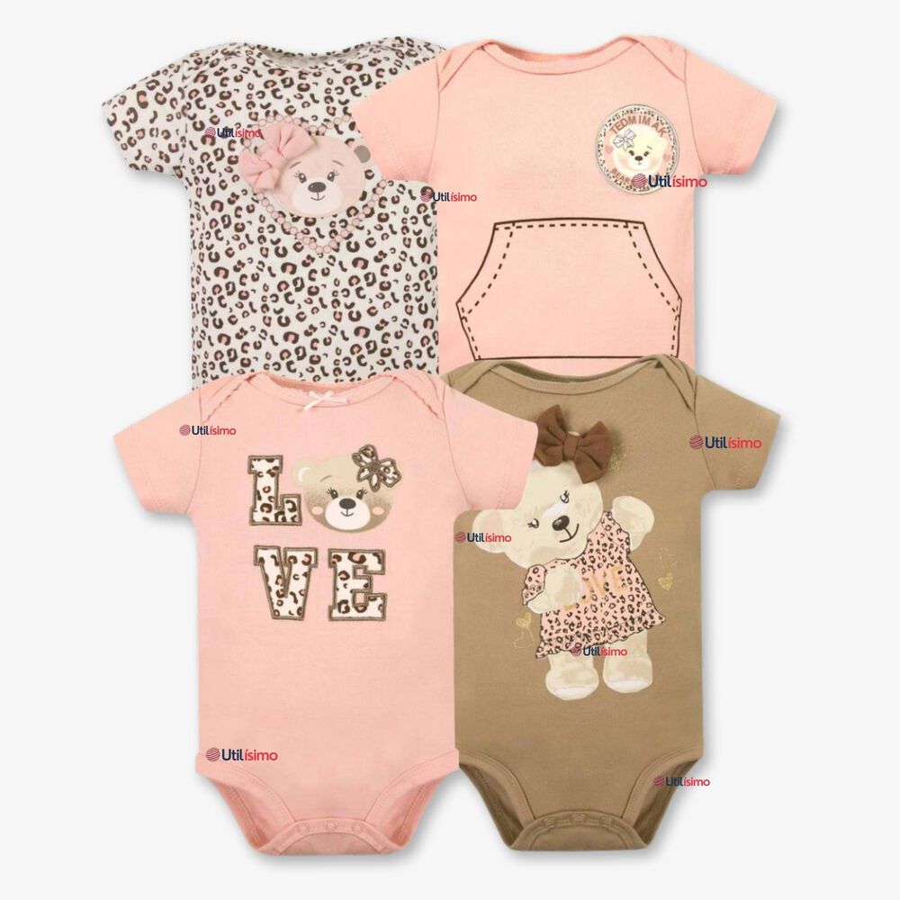 Pack 4 Bodys Niña Manga Corta Tedmimak 100% Algodón Baby Bear image number 0.0
