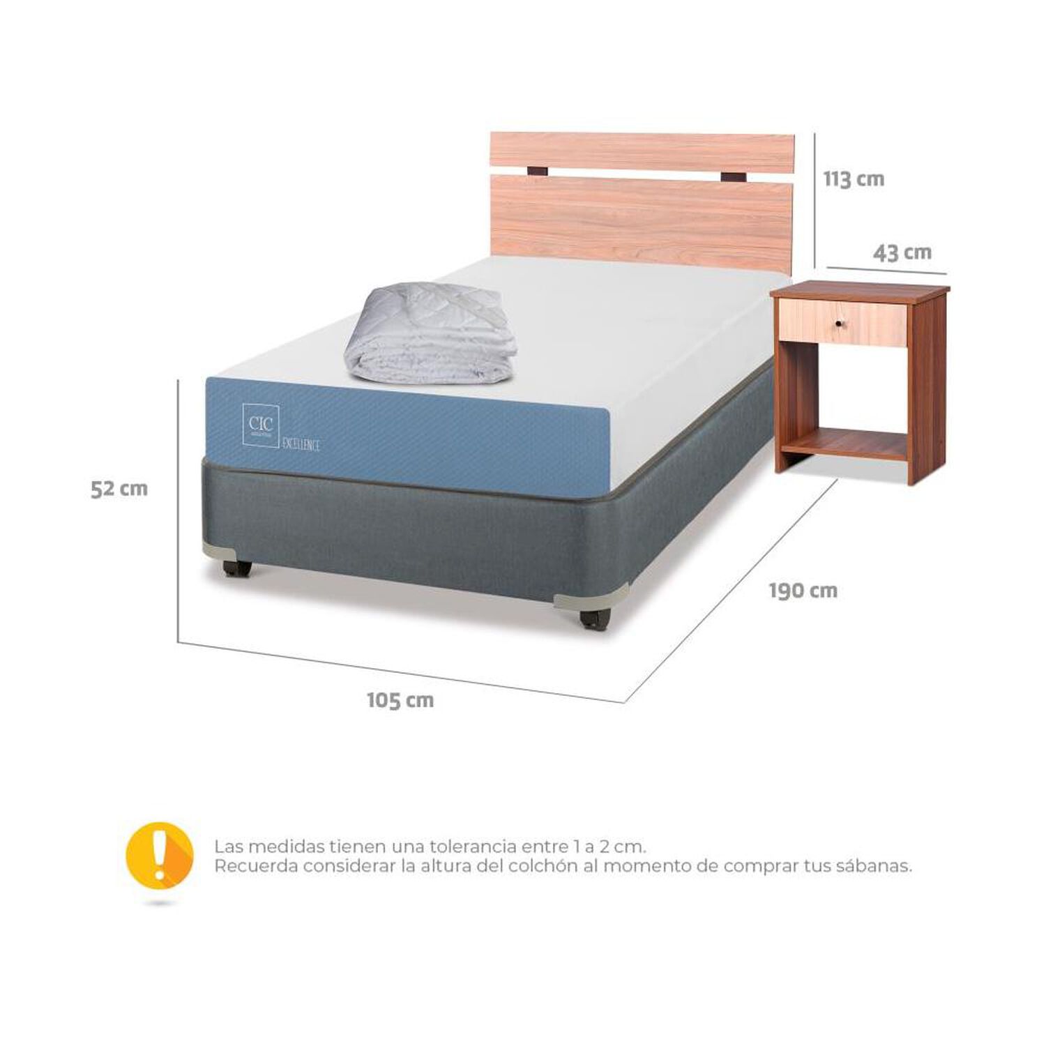 Cama Americana Cic Excellence / 1.5 Plazas / Base Normal + Set De Maderas + Plum&oacute;n image number 2.0