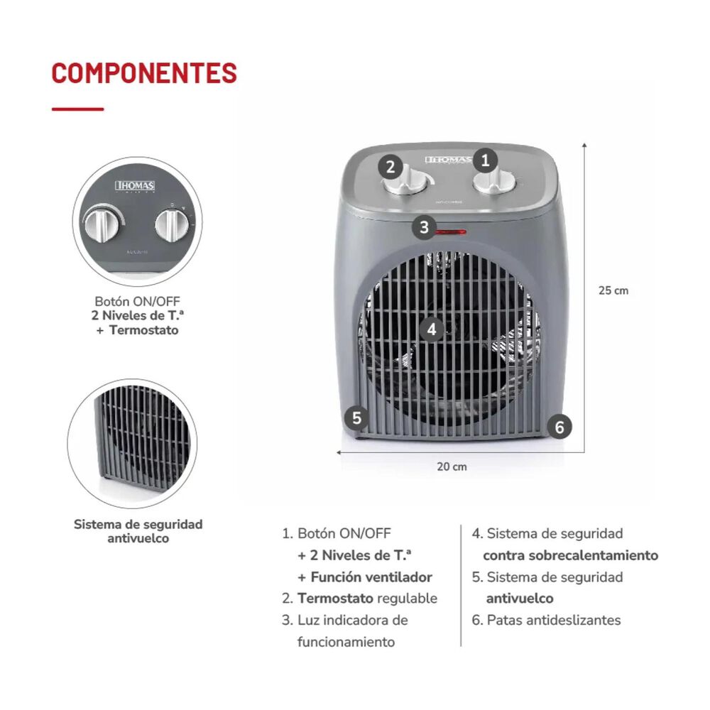 Termoventilador Calefactor 2000w 20mt2 Gris Th-fh28 Thomas image number 2.0