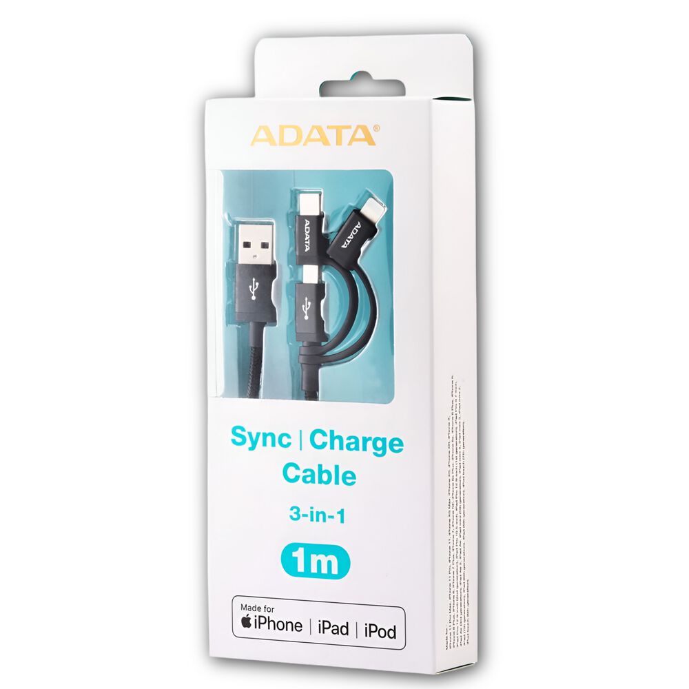 Cable Usb Adata (3en1) Usb-c + Micro Usb + Lightning Mfi 1m image number 3.0