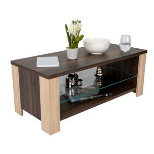 Mesa De Centro Con Repisa De Vidrio Fm-021o Café Oscuro