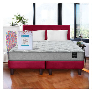 Combo Cama Cannon 2 Plazas Textil + Respaldo Tela Burdeo