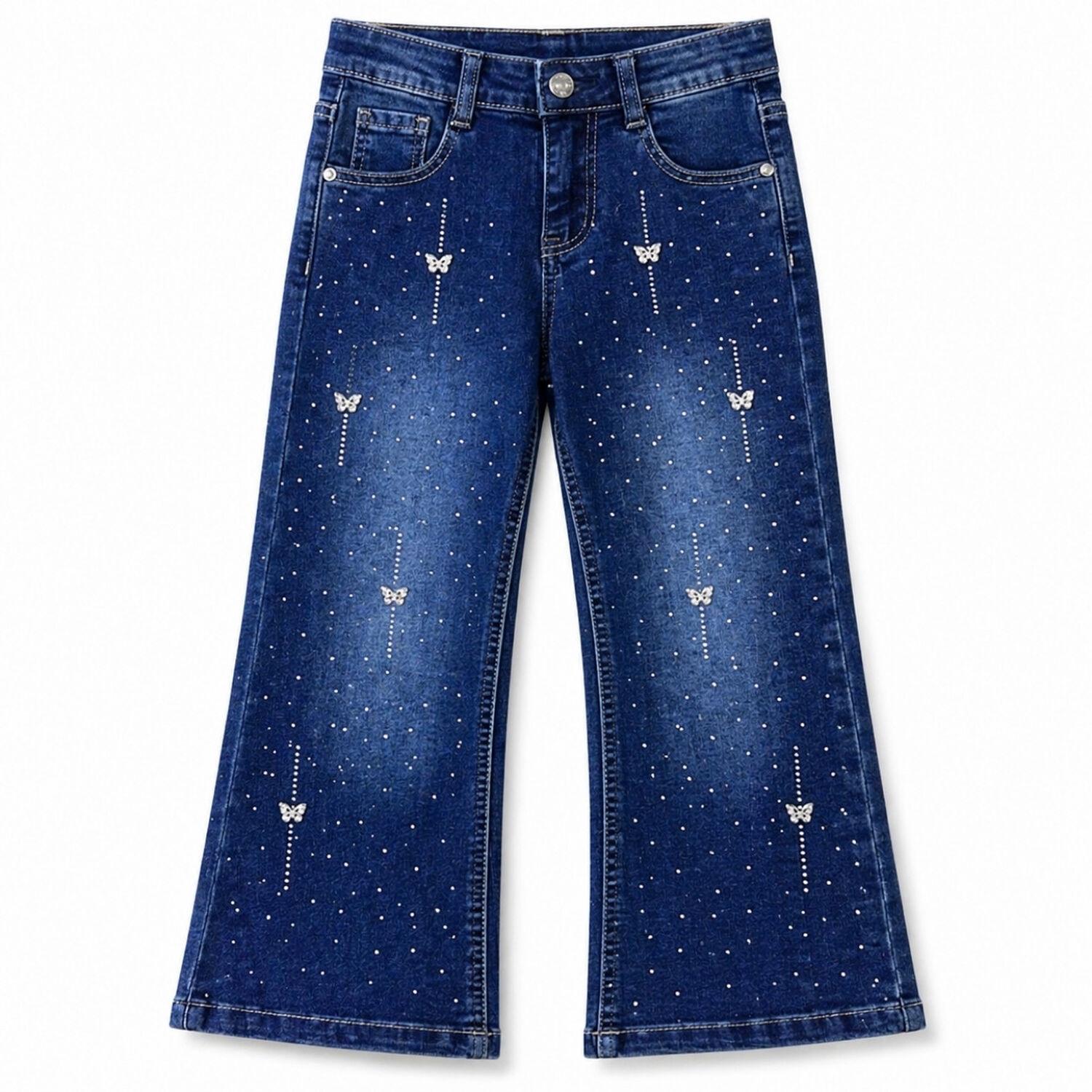 Pantal&oacute;n Mezclilla Ni&ntilde;a Corte Flare Con Brillantes Chic image number 3.0