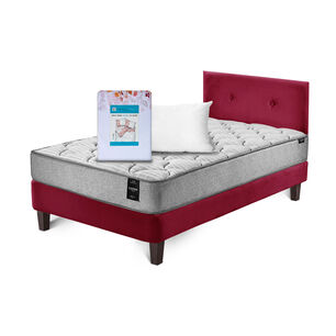 Combo Cama Cannon 1 1/2 Plaza Textil + Respaldo Tela Burdeo