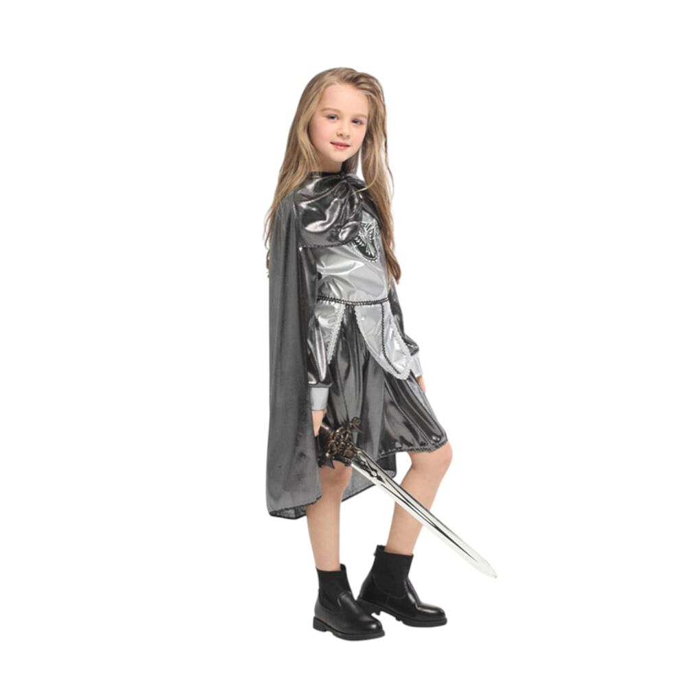 Disfraz Medieval De Guerrera Para Ni&ntilde;a Chile - Traje Plateado Con Capa Ideal Para Fiesta Y Halloween Nacional image number 1.0