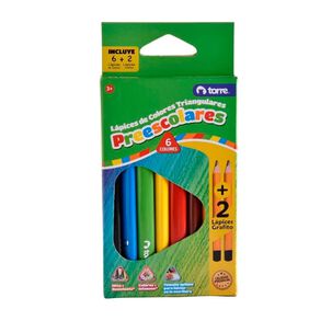 Lápices Preescolar Triangulares 6 Colores + 2 Grafito Torre