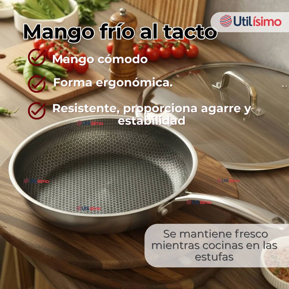 Sartén Acero Inoxidable Antiadherente 28cm Para Cocinar Freír Saltear image number 6.0
