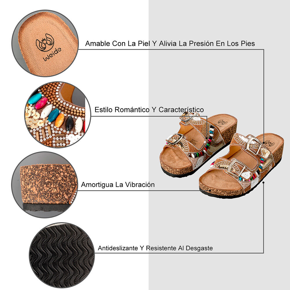 Sandalias Chalas Mujer Vintage Confort Pedrería Weide Gh136 image number 4.0