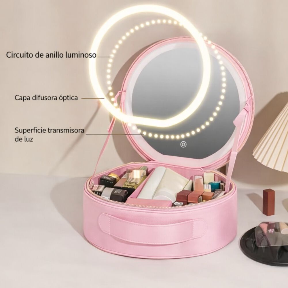 Estuche De Maquillaje Cosmetiquero Espejo Led Porta Brochas image number 15.0