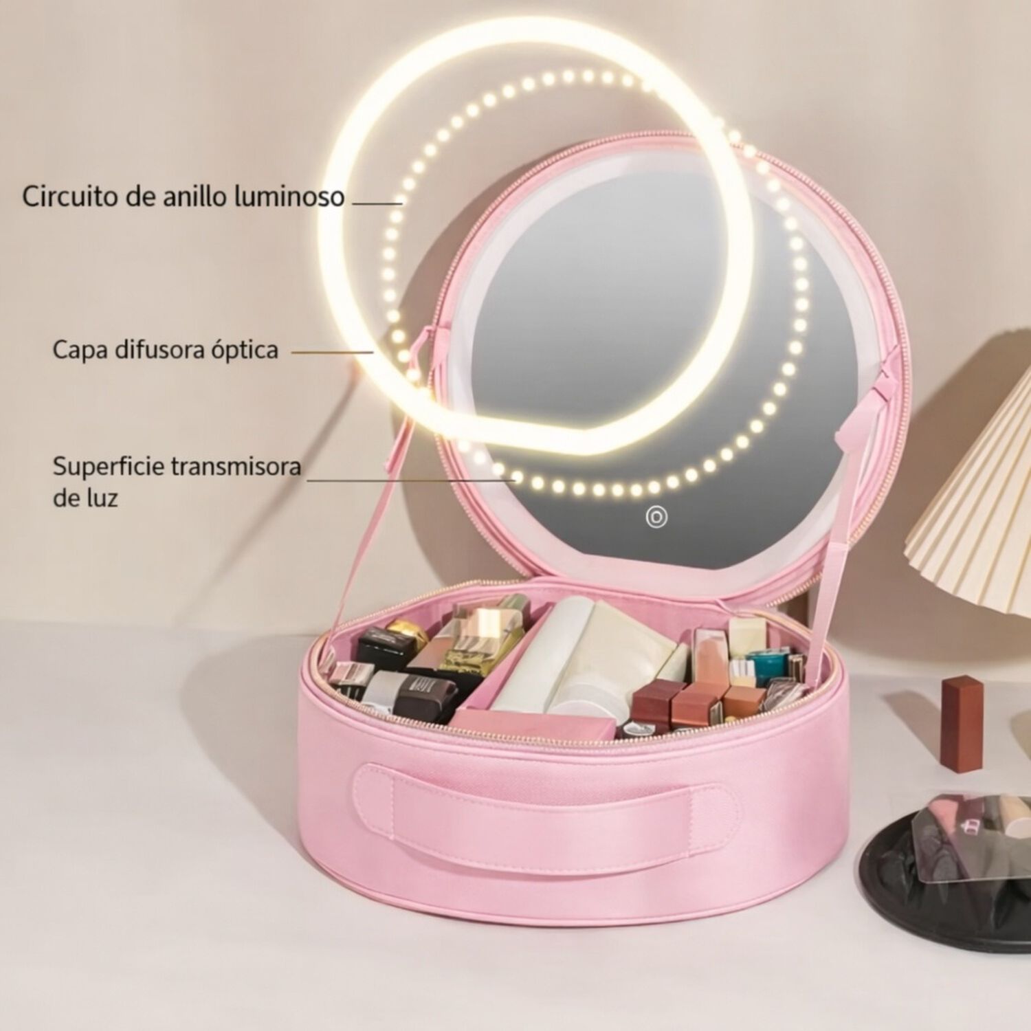 Estuche De Maquillaje Cosmetiquero Espejo Led Porta Brochas image number 15.0