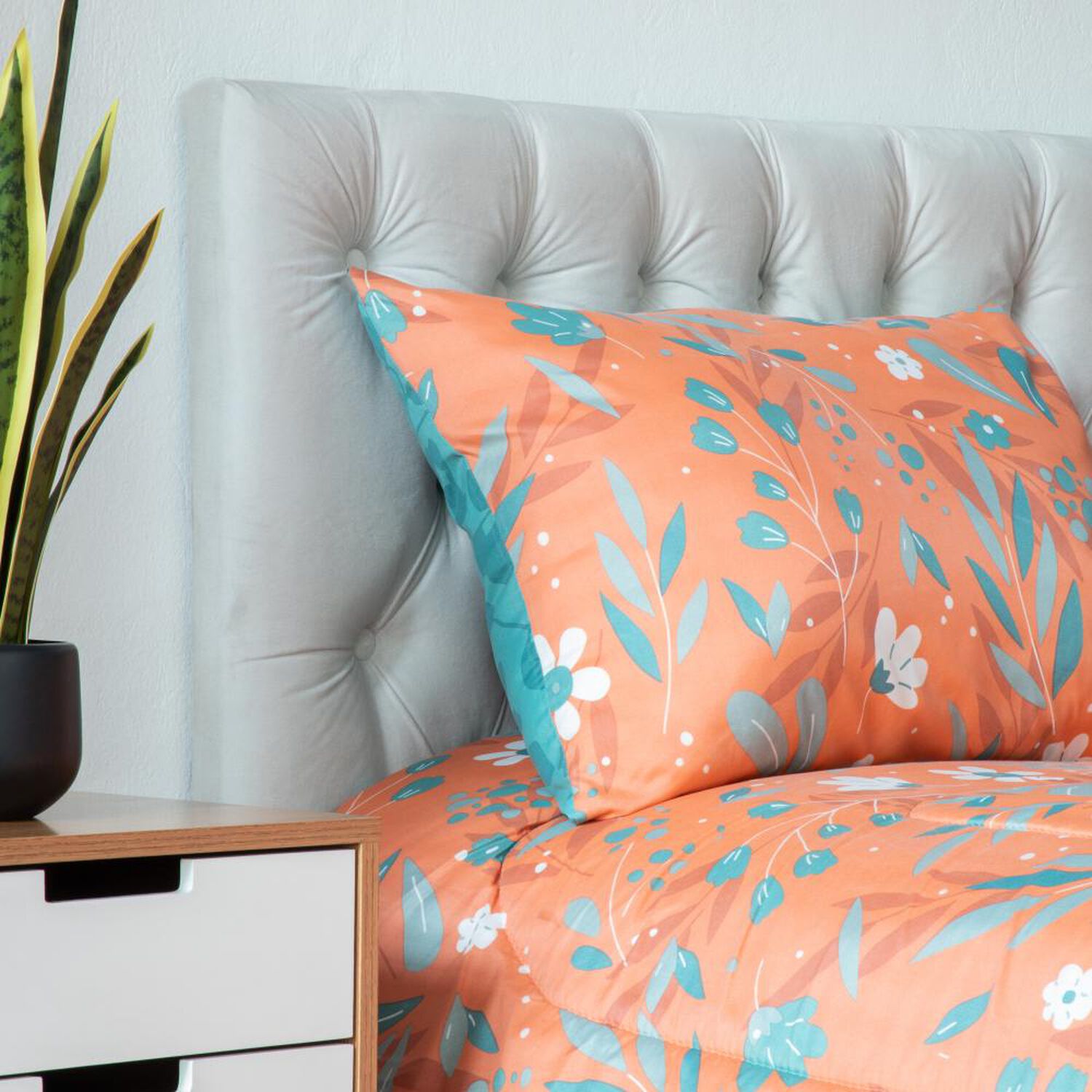 Set Plum&oacute;n + Almohada Estampada Casaideal Jardin / 1.5 Plazas image number 1.0