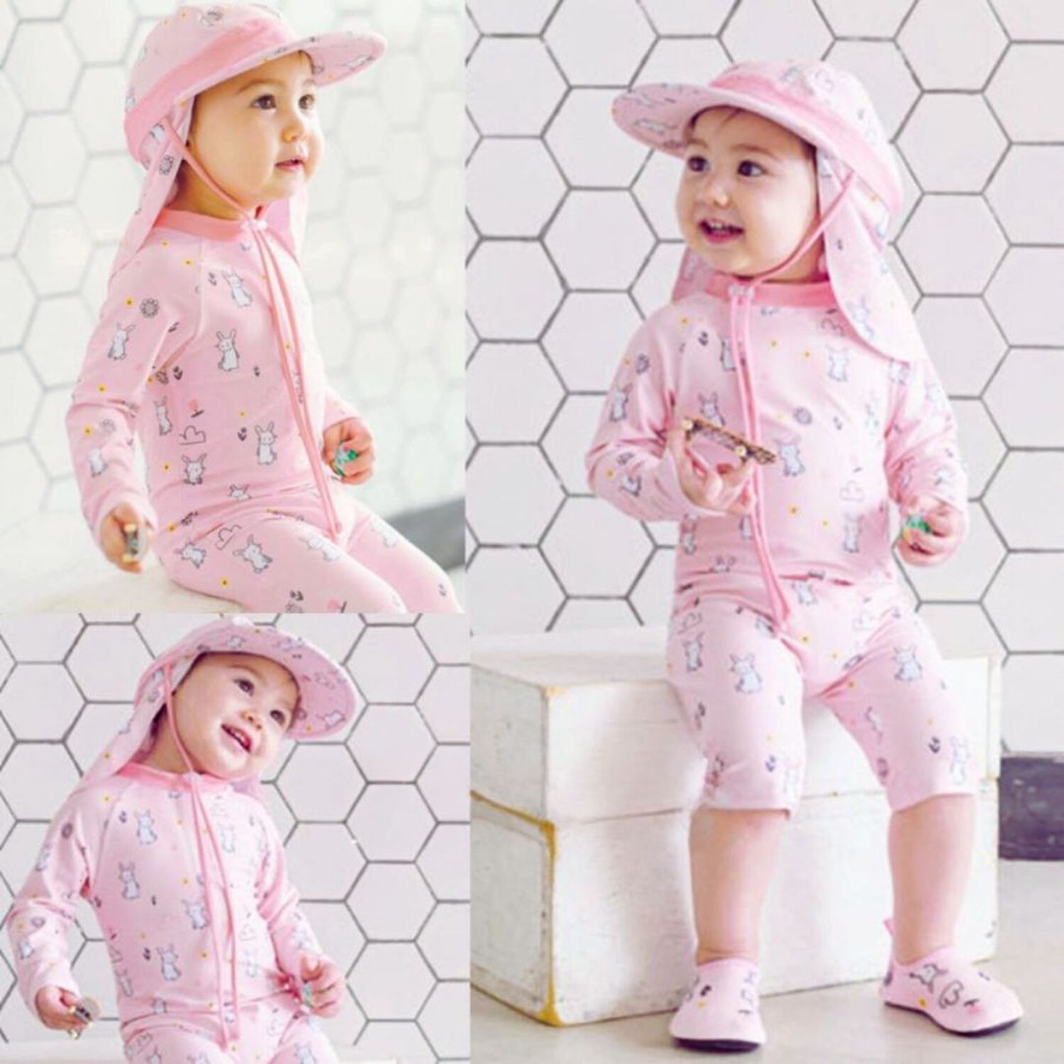 Traje De Ba&ntilde;o Enterito Manga Larga Ni&ntilde;a Jump Kids Rosa Conejo image number 3.0