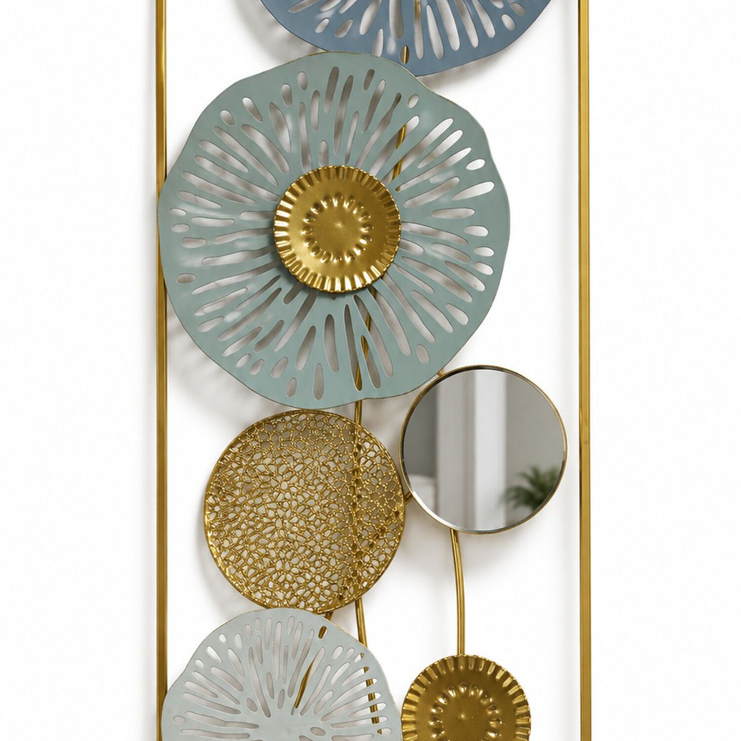 Cuadro Decorativo Rectangular Con Espejos Y Dise&ntilde;o Floral En Dorado image number 2.0