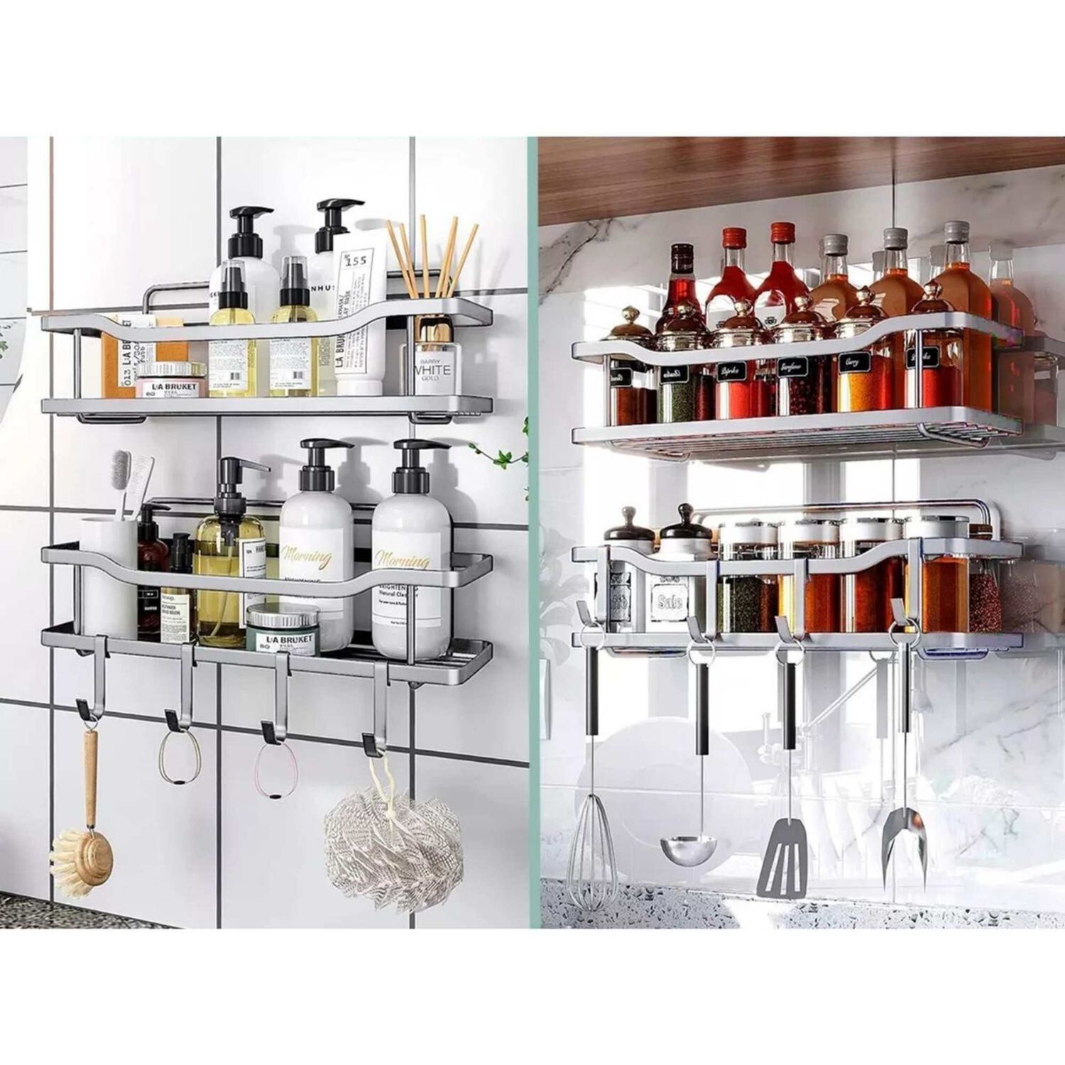 Organizador Ducha Ba&ntilde;o Adhesivo 2 Repisas 13x31x7.5 Cm Gris image number 3.0