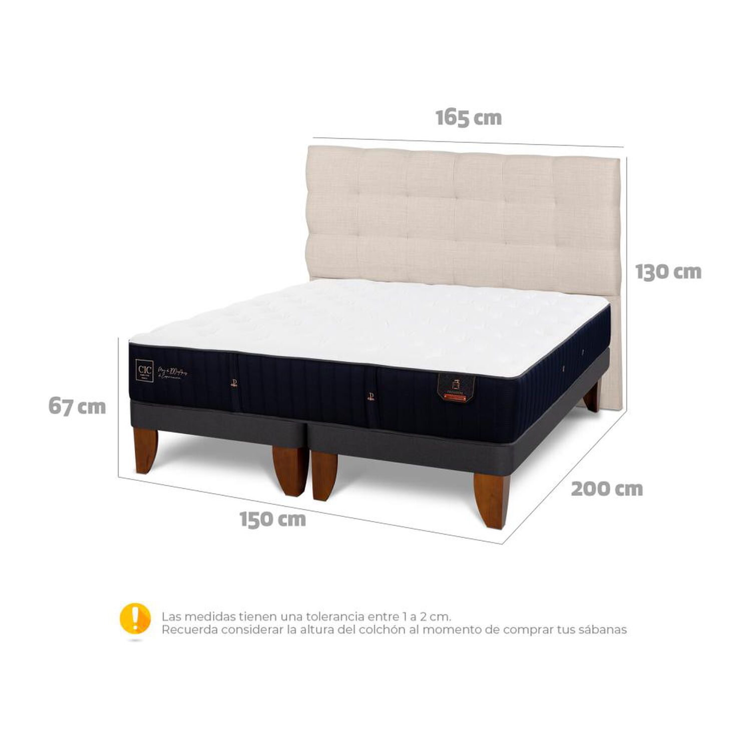 Cama Europea Cic Premium / 2 Plazas / Base Dividida + Respaldo image number 5.0