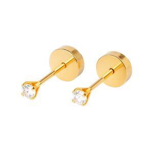 Aros Abridores Chispas 2 Mm Oro 18k Con Circ&oacute;n Y Tope A Presi&oacute;n No1