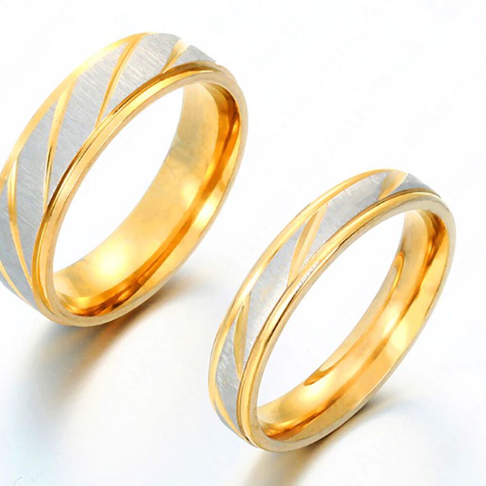 Anillo Titanio Pareja Compromiso Dama Onda Dorada M 4mm image number 4.0