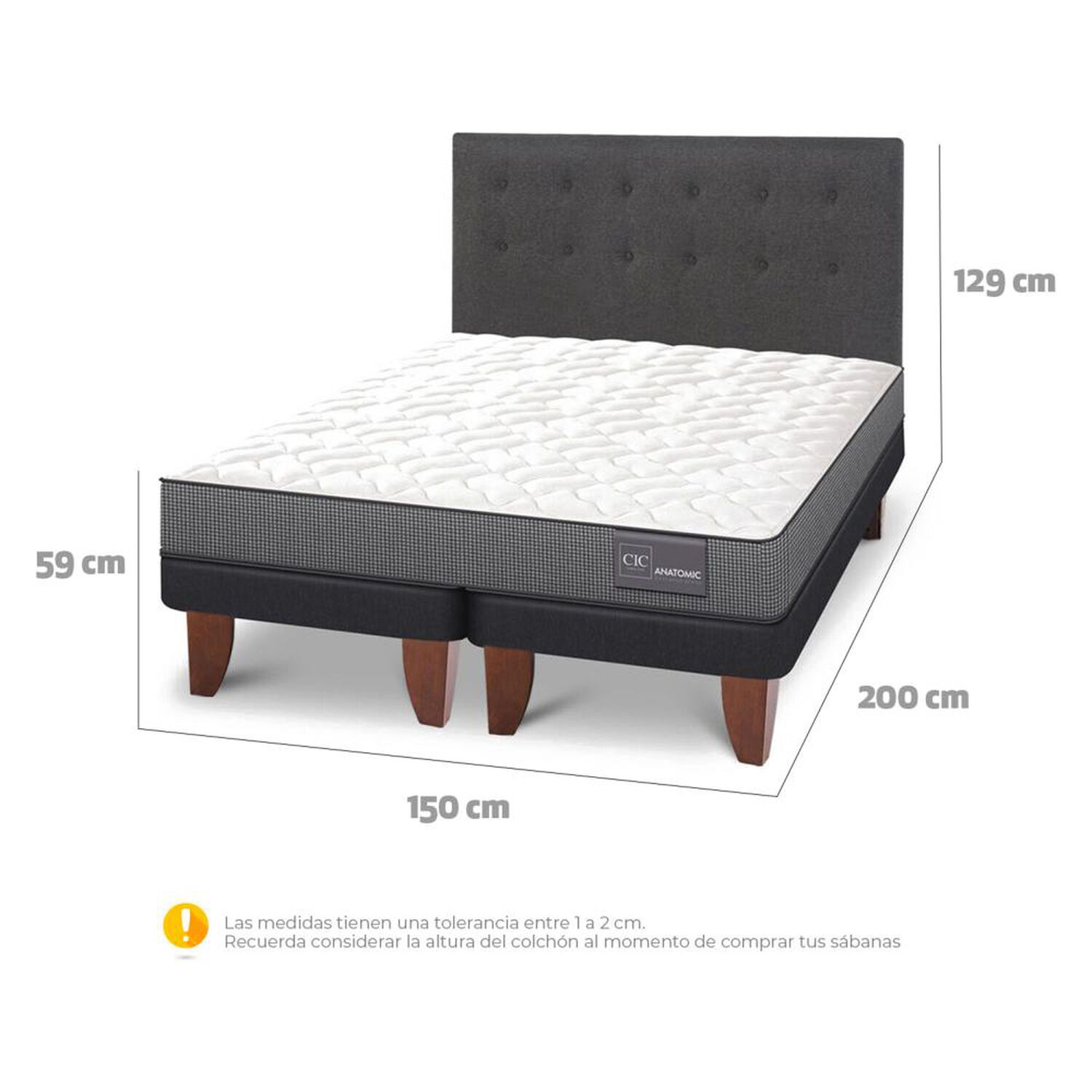 Cama Europea Cic Anatomic / 2 Plazas / Base Dividida + Respaldo image number 2.0