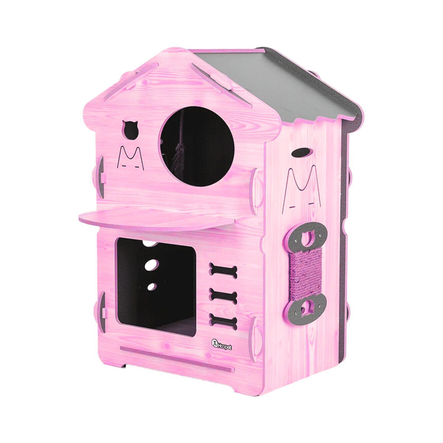 Casa Gatos Perros Madera Torre 2 Pisos 80cm Altura Rosada image number 1.0