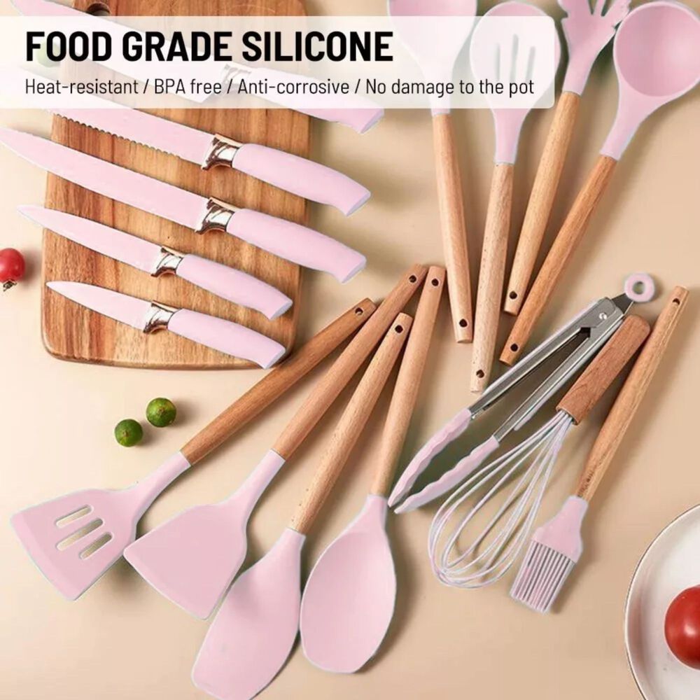 Set 19 Utensilios Cocina Silicona Acero Inoxidable Rosa image number 3.0