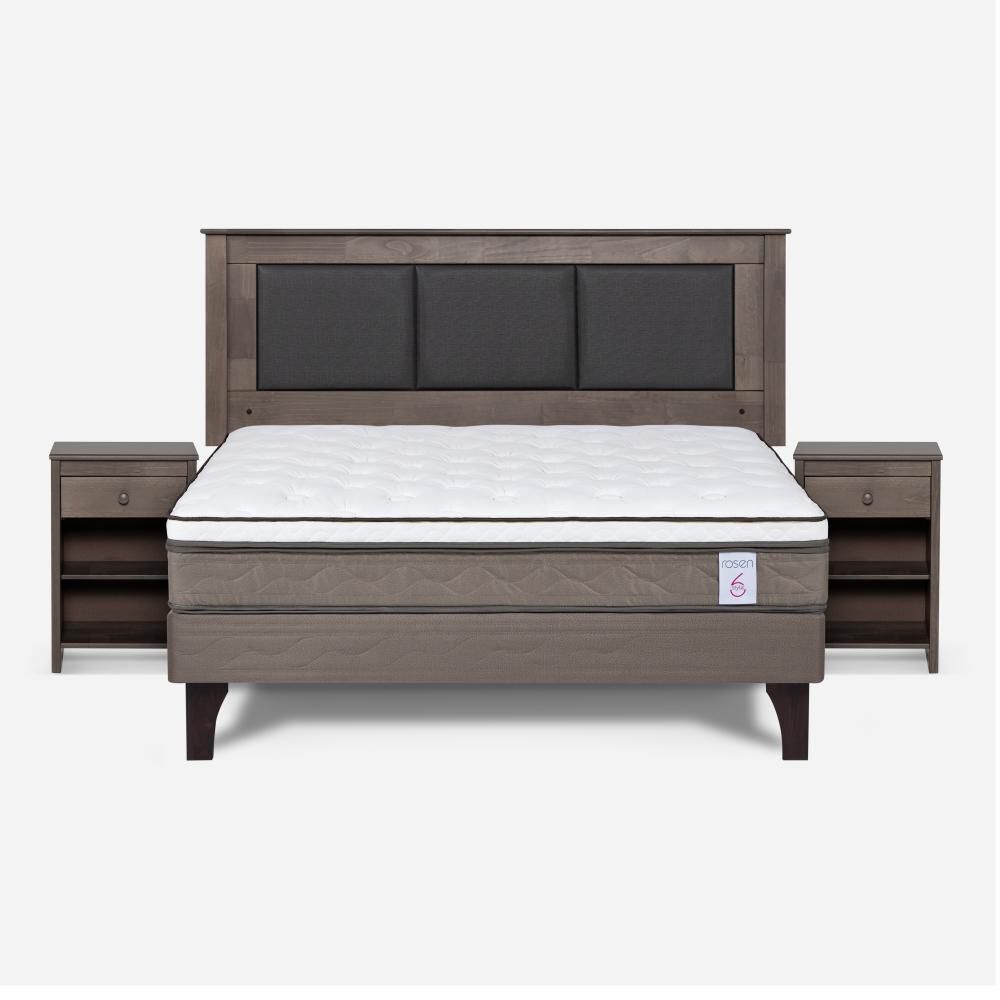 Cama Europea Rosen New Style 6 / 2 Plazas / Base Normal  + Set Maderas Rachel Gris image number 0.0