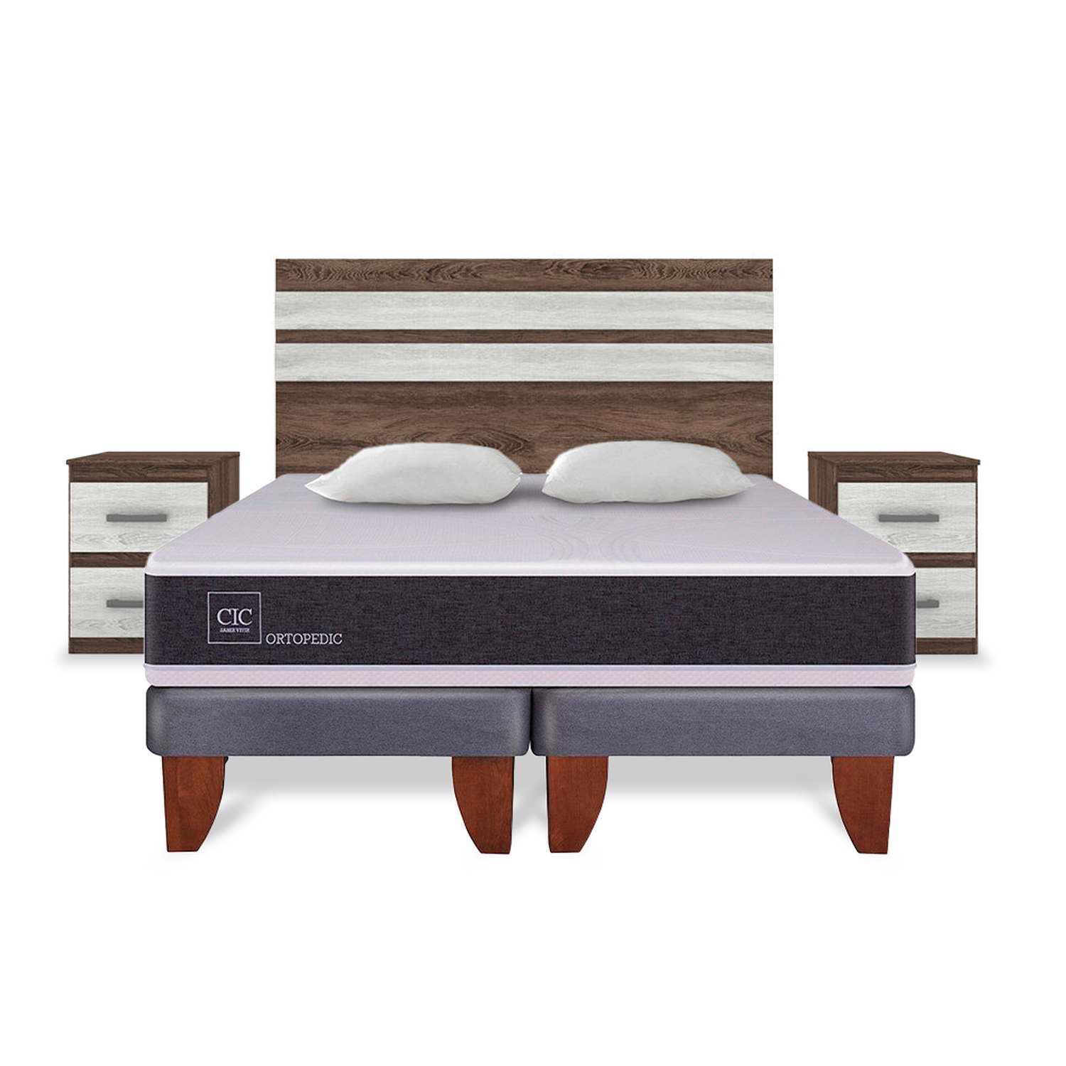 Cama Europea Cic New Ortopedic / 2 Plazas / Base Dividida + Almohadas + Set de Maderas Madrid image number 0.0