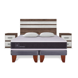 Cama Europea Cic New Ortopedic / 2 Plazas / Base Dividida + Almohadas + Set de Maderas Madrid