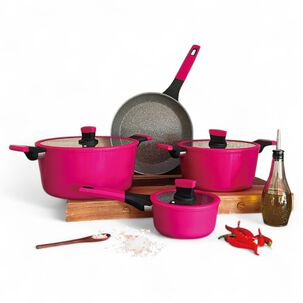 Pack Batería De Cocina Profesional Kw Marble Aluminio Cherry