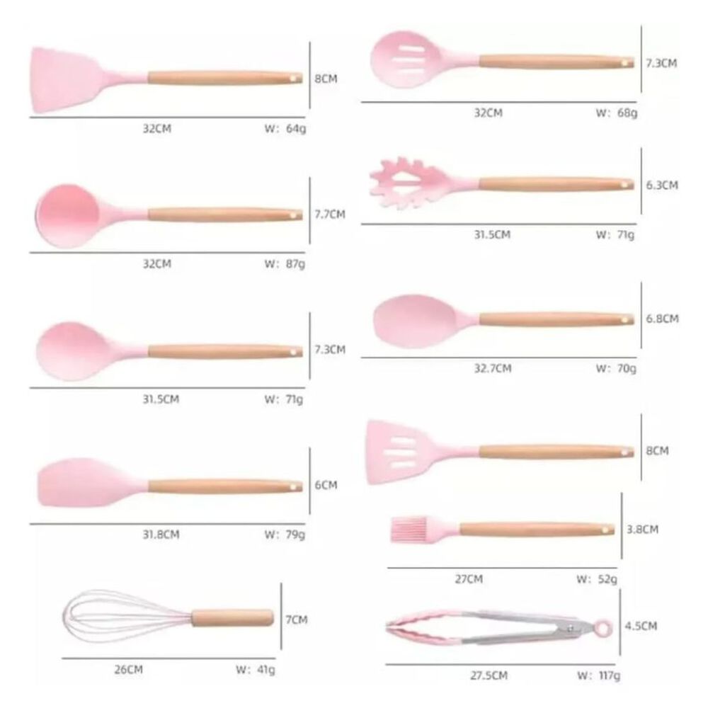 Set 19 Utensilios Juego De Cocina Silicona Antiadherentes Rosado image number 6.0