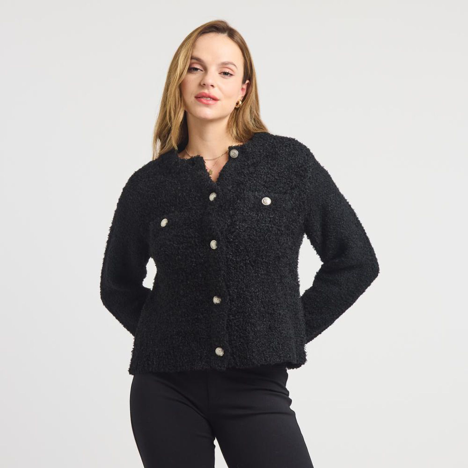 Sweater Cardigan Boucle Manga Larga Cuello Redondo Mujer Kimera image number 0.0
