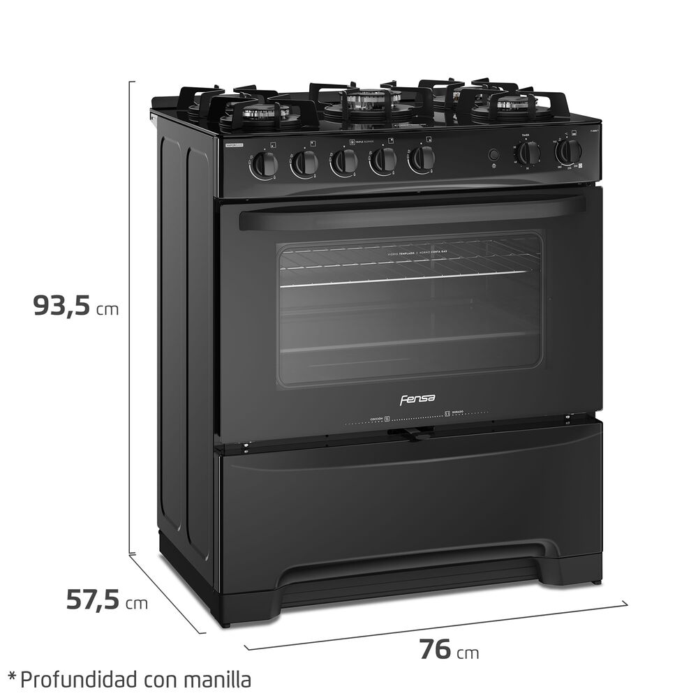 Cocina A Gas 5 Platos Fensa Vaporbake F 6000 T Negra image number 2.0