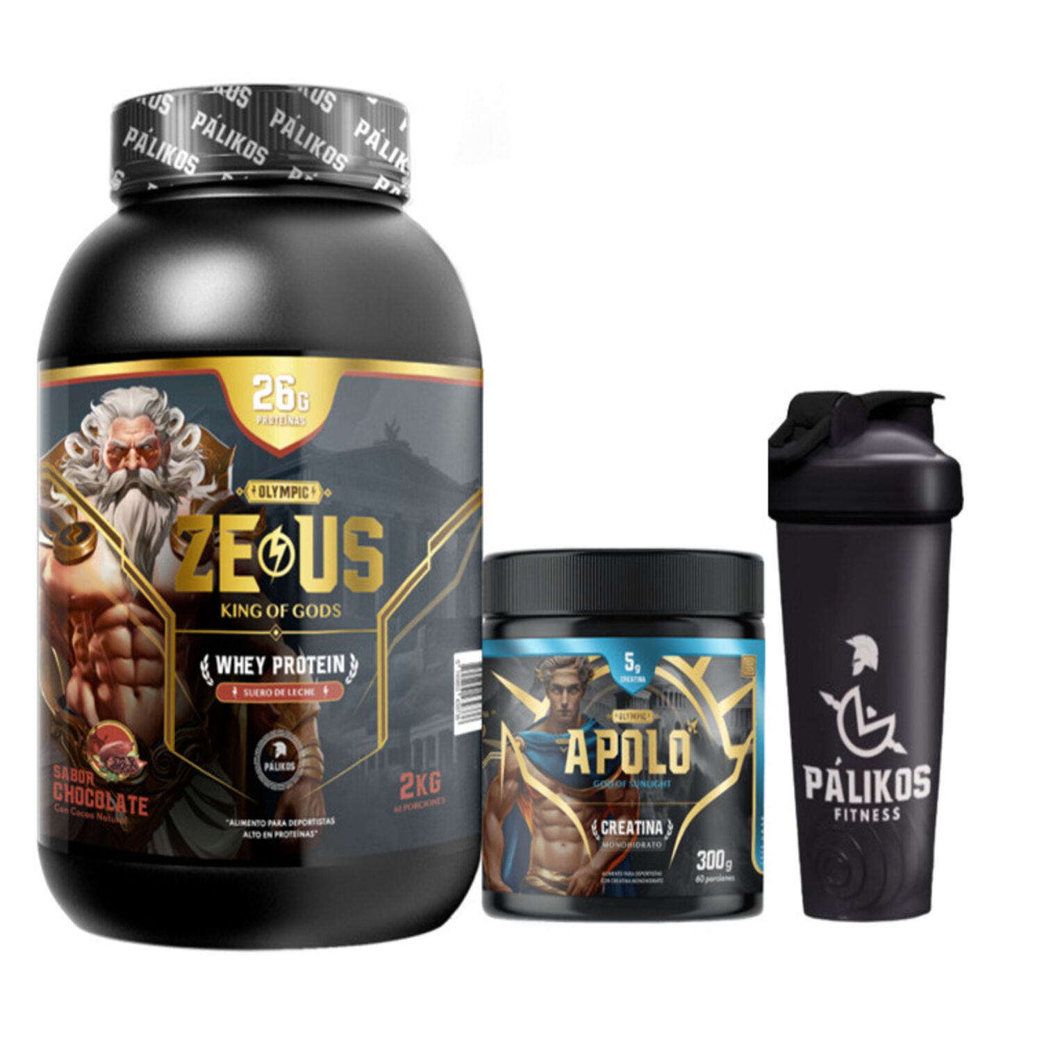 Proteina 100% Whey Zeus 2kg (sabor Chocolate)+ Creatina Apolo 300g+ Shaker image number 0.0