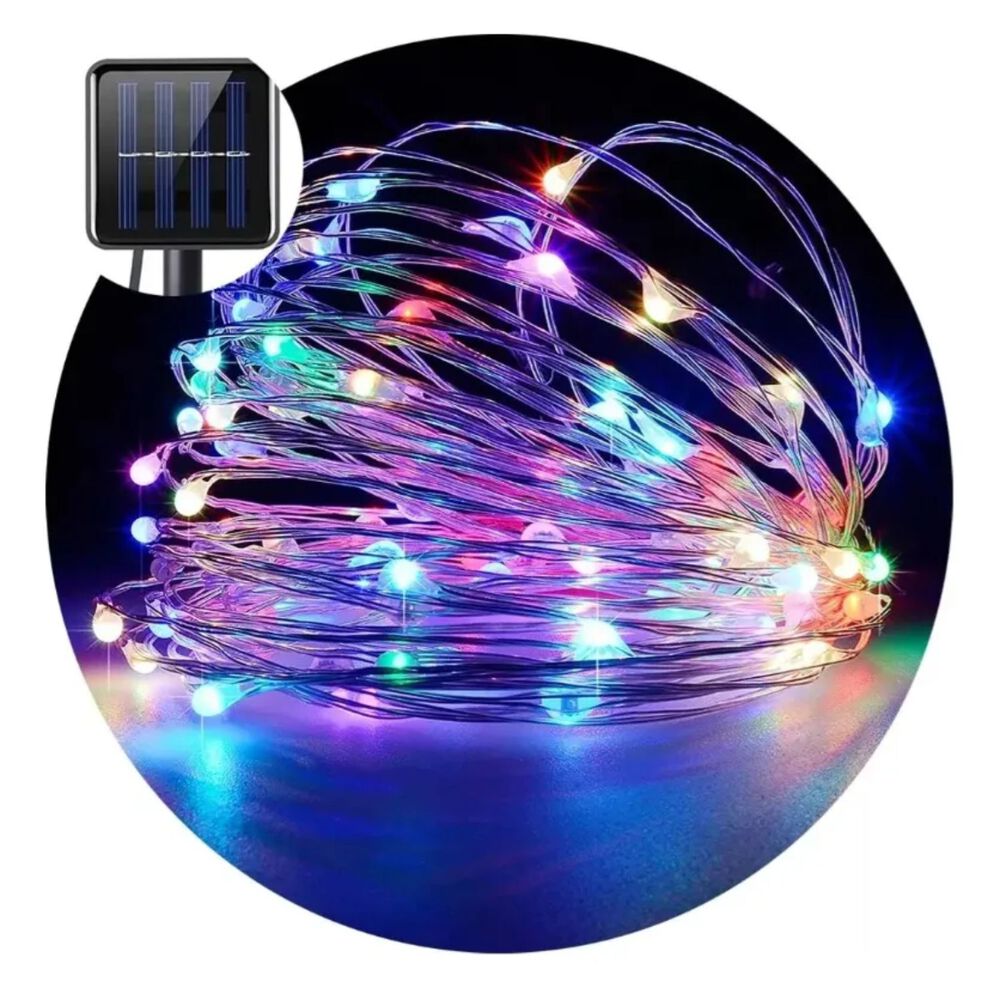 Guirnalda Solar Alambre Hada Rgb Led Decoración 12 Metros image number 1.0