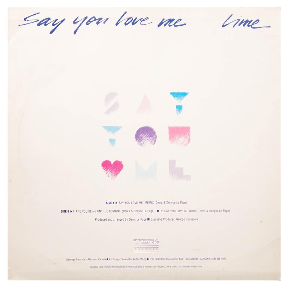 Lime - Say You Love Me | 12" Maxi Single Usado image number 1.0
