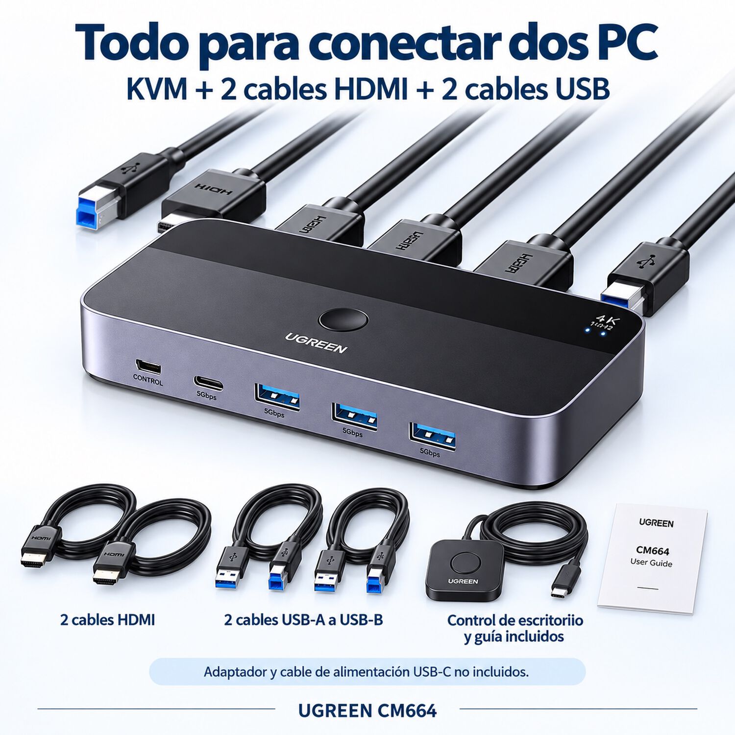 Switch Kvm Ugreen Hdmi 4k 60hz Usb 3.0 Para 2 Pc image number 8.0