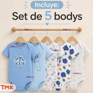 Pack 5 Bodys Manga Corta 100% Algod&oacute;n Tedmimak Ni&ntilde;o Blue Jungle