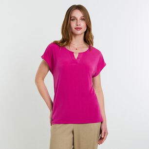 Polera Lisa Manga Corta Cuello V Mujer Lesage