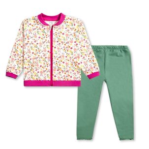 Set 2 Piezas Conjunto Buzo Poler&oacute;n Ni&ntilde;a 100% Algod&oacute;n Fucsia Flowers