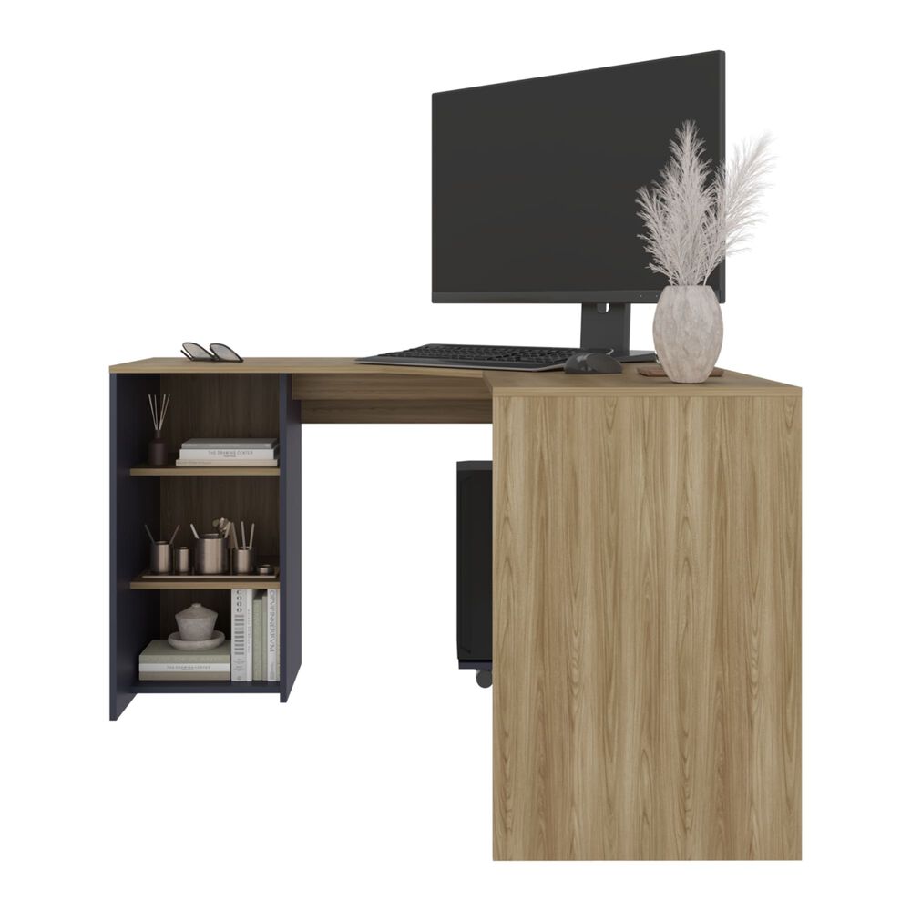 Escritorio En L Con Base Para Cpu Caf&eacute; Claro Y Azul 76,5x130x130 Cm image number 2.0