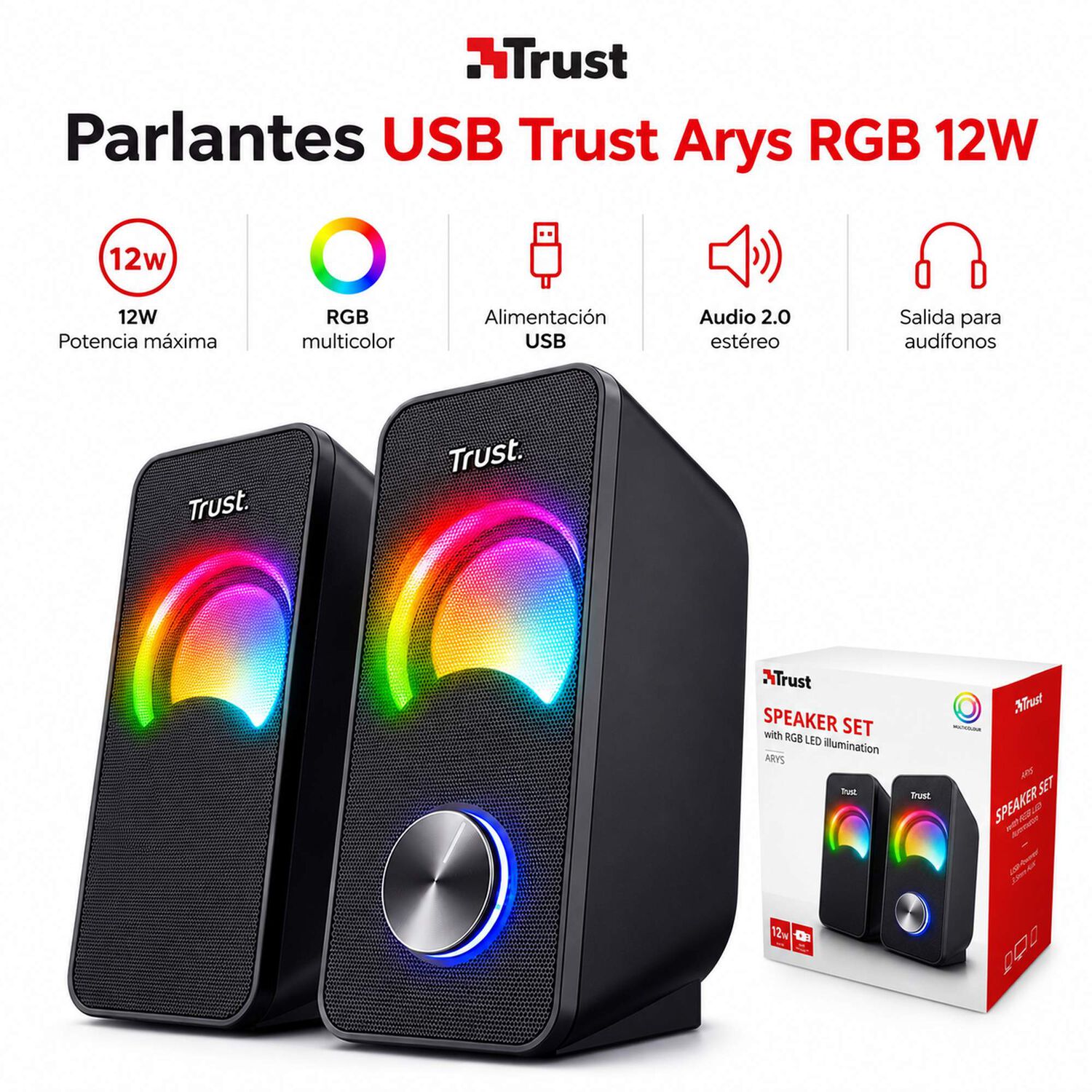 Parlantes Usb Con Luces Rgb De 12w De Escritorio Trust Arys image number 6.0